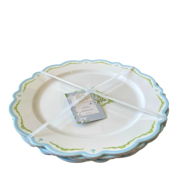 Lillian August French Farmhouse Floral Melamine Dinner Set of 8 Blue Green New - Picture 9 of 15